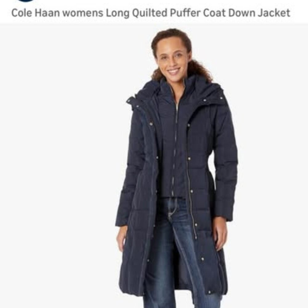 Cole Haan - Women's long quilted puffer coat down jacket - Navy